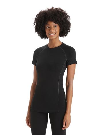 Black Women's Icebreaker BodyfitZone™ Merino 150 Zone Short Sleeve Crewe Thermal Top Base Layers | USA 1890GSOL